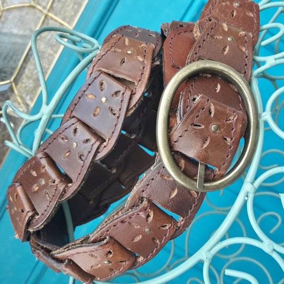 Genuine Leather Belt Metal Studs Embossed Tooled  Cut Outs Reversable main image 7